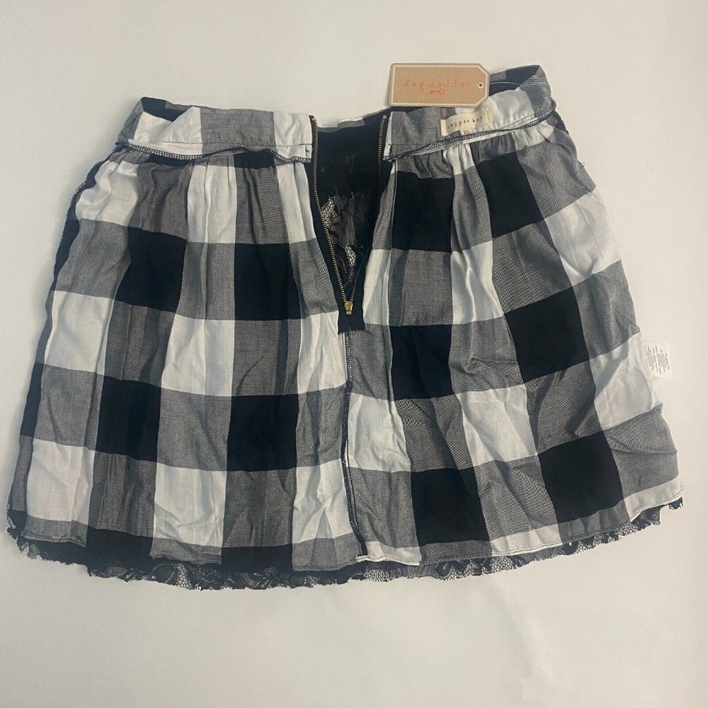 Copper Key Lace Plaid Mini Skirt A Line Black White Dressy Or Casual Sz M - Picture 14 of 15